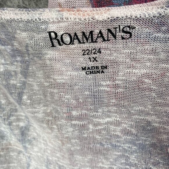 Roamans Sweater Womens 1X Plus Purple Floral 2 Piece Set 1/2 Sleeves Cardigan - Picture 7 of 15